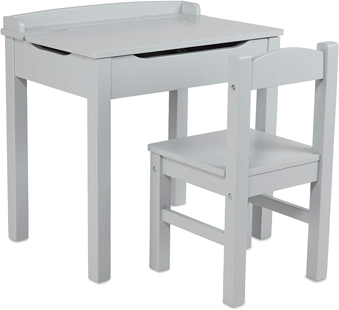 Melissa & Doug Wooden Lift-Top Desk & Chair - Gray , Grey - Toddler And Kids , For Ages 3+ With Self-Containted Storage And Chair Set