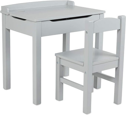 Melissa & Doug Wooden Lift-Top Desk & Chair - Gray , Grey - Toddler And Kids , For Ages 3+ With Self-Containted Storage And Chair Set