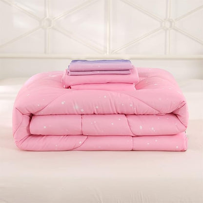 Wowelife Glitter Comforter Set Pink Queen 5 Pieces Galaxy Bedding Set Purple Kids Bedding Set Rainbow Bed in a Bag for Boys and Girls with Comforter, Flat Sheet, Fitted Sheet and 2 Pillowcases