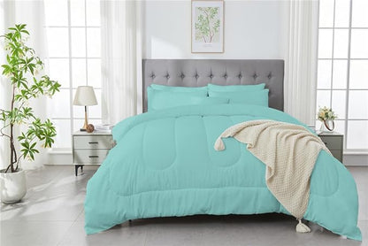 3 Piece Solid Color All Season Bedding Comforter Set Microfiber Soft Lightweight Bedding Set for Kids Teens Adults Room Decor with 1 Comforter and 2 Pillowcases Queen