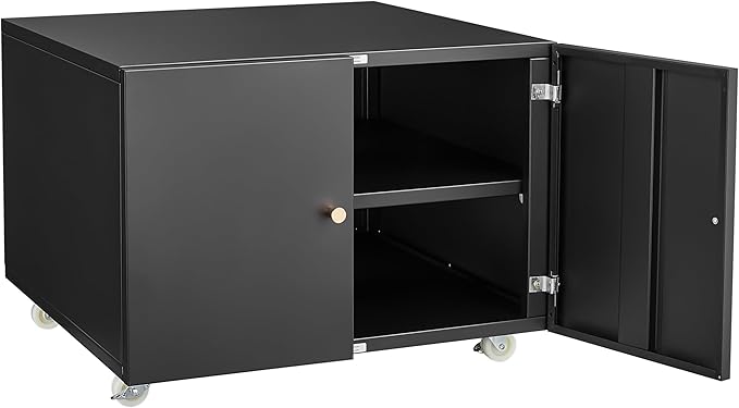 17.70" Metal Office Copier 2 Door and 360 ° Universal Wheel,Mobile Lateral Filing Cabinets w/Aluminum Alloy Handle,Rolling Printer Stand for Legal/Letter/A4,Black
