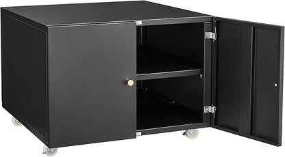 17.70" Metal Office Copier 2 Door and 360 ° Universal Wheel,Mobile Lateral Filing Cabinets w/Aluminum Alloy Handle,Rolling Printer Stand for Legal/Letter/A4,Black