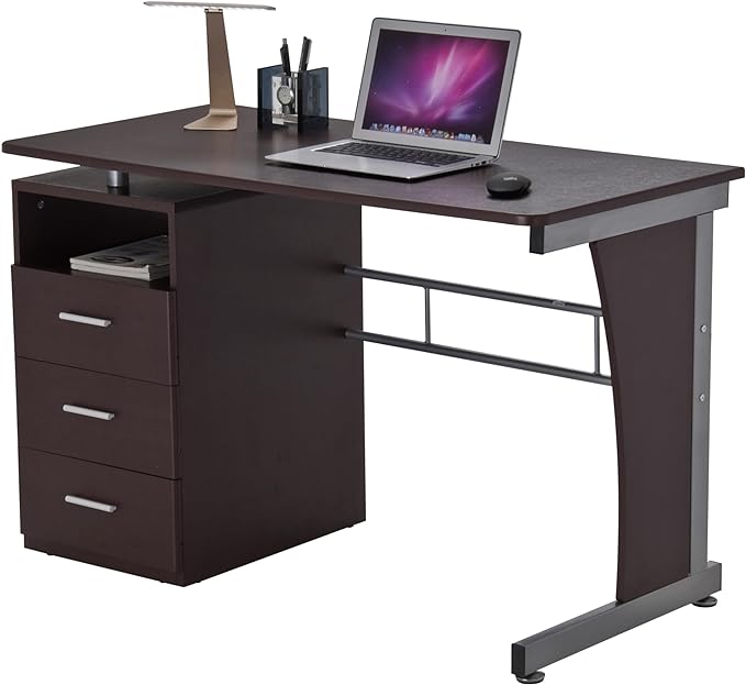 Techni Mobili Drawers Computer Desk, 48" W x 23" D x 30" H, Chocolate