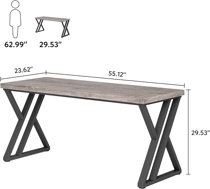 55 Inch Large Simple Industrial Computer Desk Study Writing Table Home Office Workstation,Grey