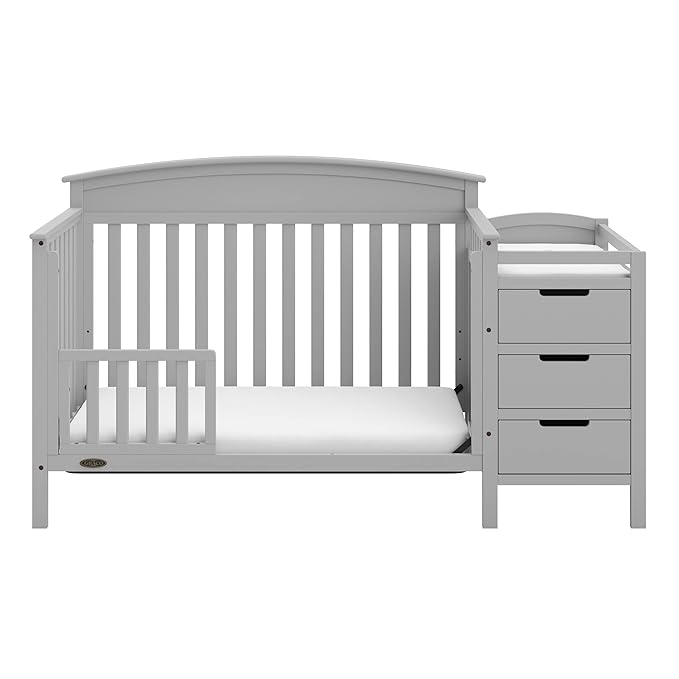 Graco Benton 5-in-1 Convertible Crib and Changer (Pebble Gray) – Crib and Changing Table Combo, Includes Water-Resistant Changing Pad, 3 Drawers, Converts to Toddler Bed, Daybed and Full-Size Bed