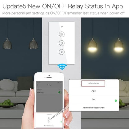 MOES WiFi RF Smart Light Dimmer Switch, Smart Life/Tuya APP Relay Status Backlight Switch Off RF Remote Control Voice Compatible with Alexa Google Assistants, White Touch