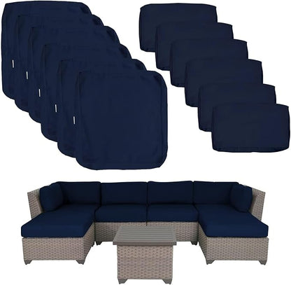 ClawsCover 12 Pack Outdoor Patio Seat and Back Cushions Replacement Covers Fit for 7Pieces 6-Seater Wicker Rattan Furniture Conversation Set Sectional Couch Chair,Navy-Include Cover Only
