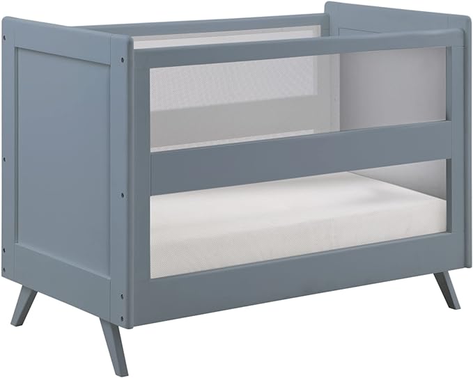 BreathableBaby Breathable Mesh 3-in-1 Convertible Crib (Toddler Bed Kit Sold Separately) — Steel Gray — Two Adjustable Mattress Heights — Greenguard Gold Certified