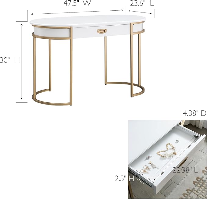 Leick Home 85405 Home Office Computer Desk with Dropfront Keyboard Drawer, Furniture, Cottage White/Gold