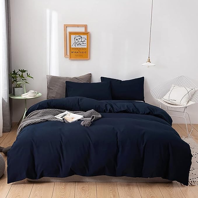 Solid Navy Comforter Set Twin Navy Blue Bedding Set Soft Pure Navy Blue Bedding Quilt Set Kids Teens Adult Navy Blue Blanket Women Breathable Durable Bed Comforter Set Dark Navy Bedding Set