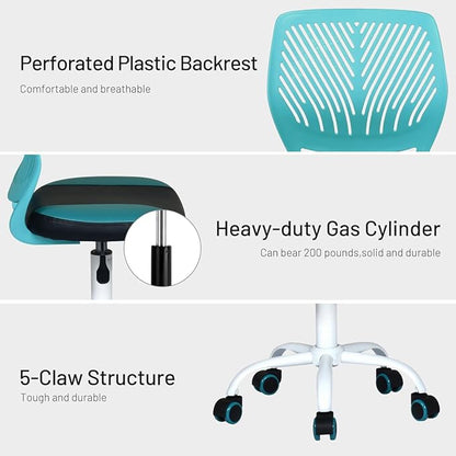 FurnitureR Desk Chair Small Study Chairs Armless for Child Kids Teens, Swivel Rolling Lightweight Task Chair with Wheels and Pu Leather Padded Cushion, Green/Black
