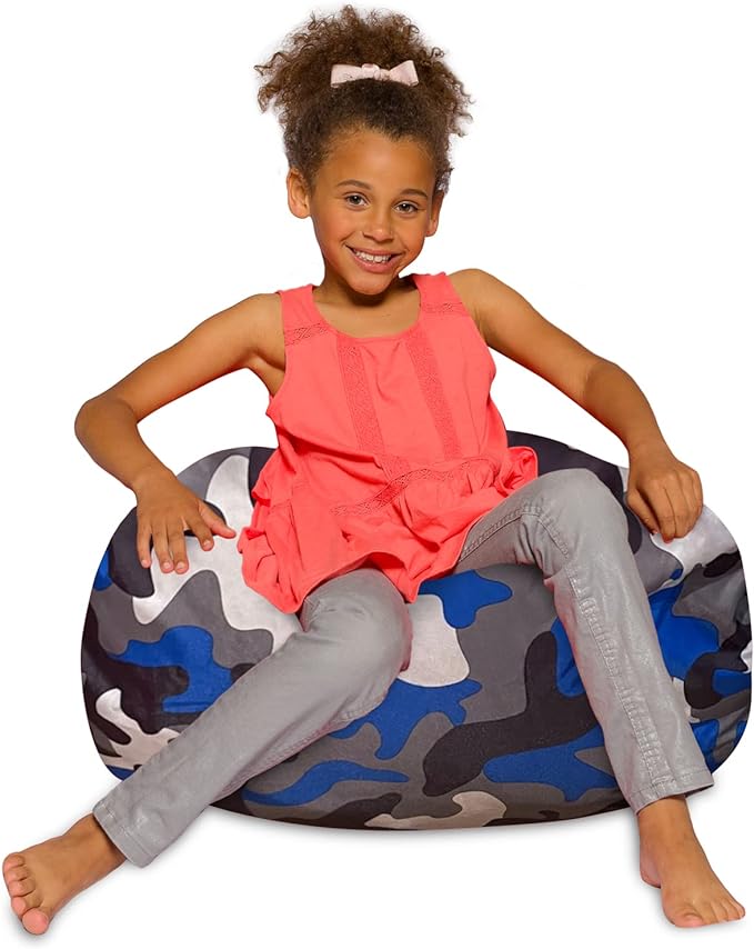 Posh Creations Bean Bag Chair for Kids, Teens, and Adults Includes Removable and Machine Washable Cover, Soft Nylon - Camo Blue and Brown, 27in - Medium