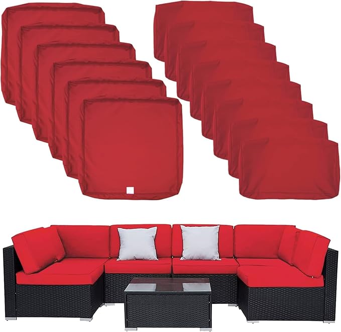 ClawsCover 14Pack Outdoor Seat and Back Cushions Replacement Covers Fit for 7Pieces 6-Seater Wicker Rattan Patio Furniture Set Sectional Couch Chair,Red-Include Cover Only (Small)