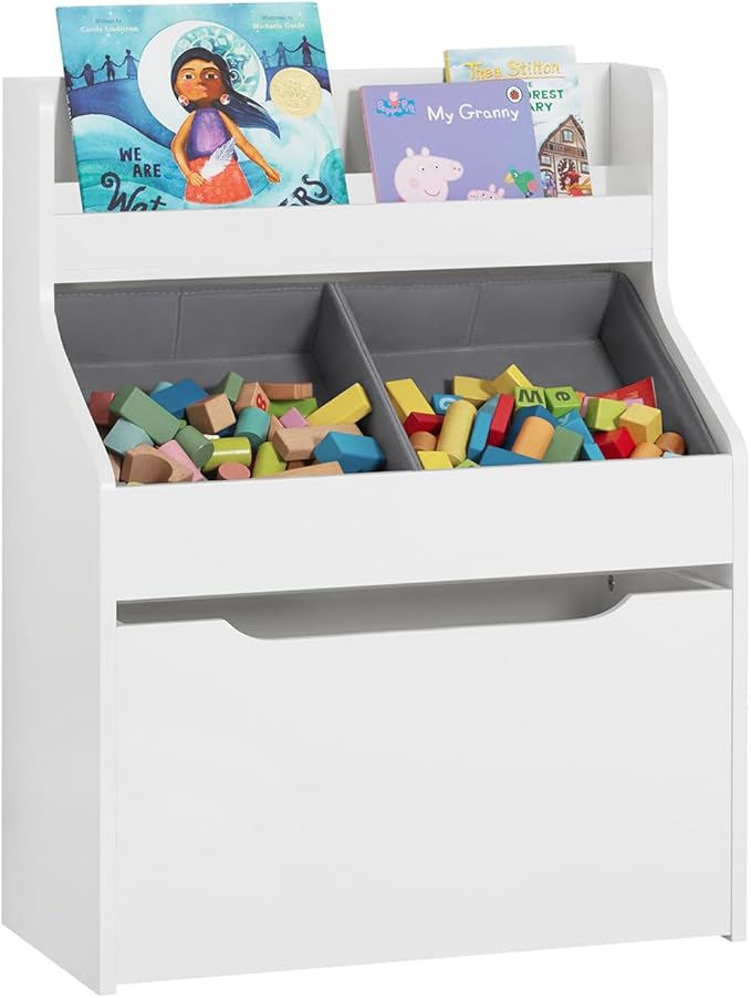 Haotian KMB71-W, White Children Kids Bookcase with Removable Boxes, Kid's Book Shelf Toy Shelf with Large Storage Drawer, Kids Storage Shelf Organizer with Storage Chest