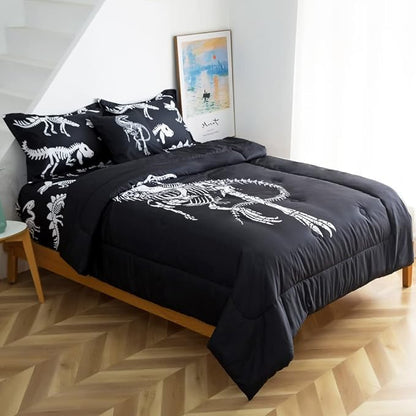 ADASMILE A & S Dinosaur Comforter Set Full Size for Boys Kids 6 Piece Dinosaur Bedding Full Bed in A Bag Comforter Set with Sheets Dinosaur Bed Set Bone Dinosaur Sheets Bone Dinosaur Comforter Sets