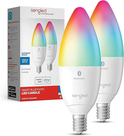 Sengled Alexa Light Bulb, E12 Smart Bulb, S1 Auto Pairing with Alexa Devices, Candelabra Light Bulbs, Smart Chandelier Light Bulbs that Work with Alexa, 45W Equivalent, Multicolor Dimmable, 2-Pack