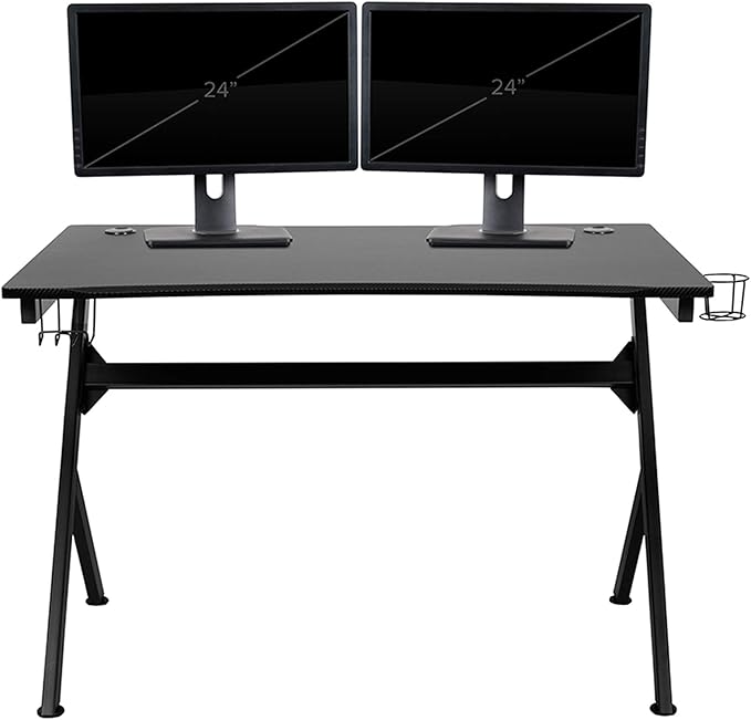 Flash Furniture Duncan Gaming Desk 45.25" x 29" Computer Table Gamer Workstation with Headphone Holder and 2 Cable Management Holes, Set of 1,Black