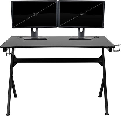 Flash Furniture Duncan Gaming Desk 45.25" x 29" Computer Table Gamer Workstation with Headphone Holder and 2 Cable Management Holes, Set of 1,Black