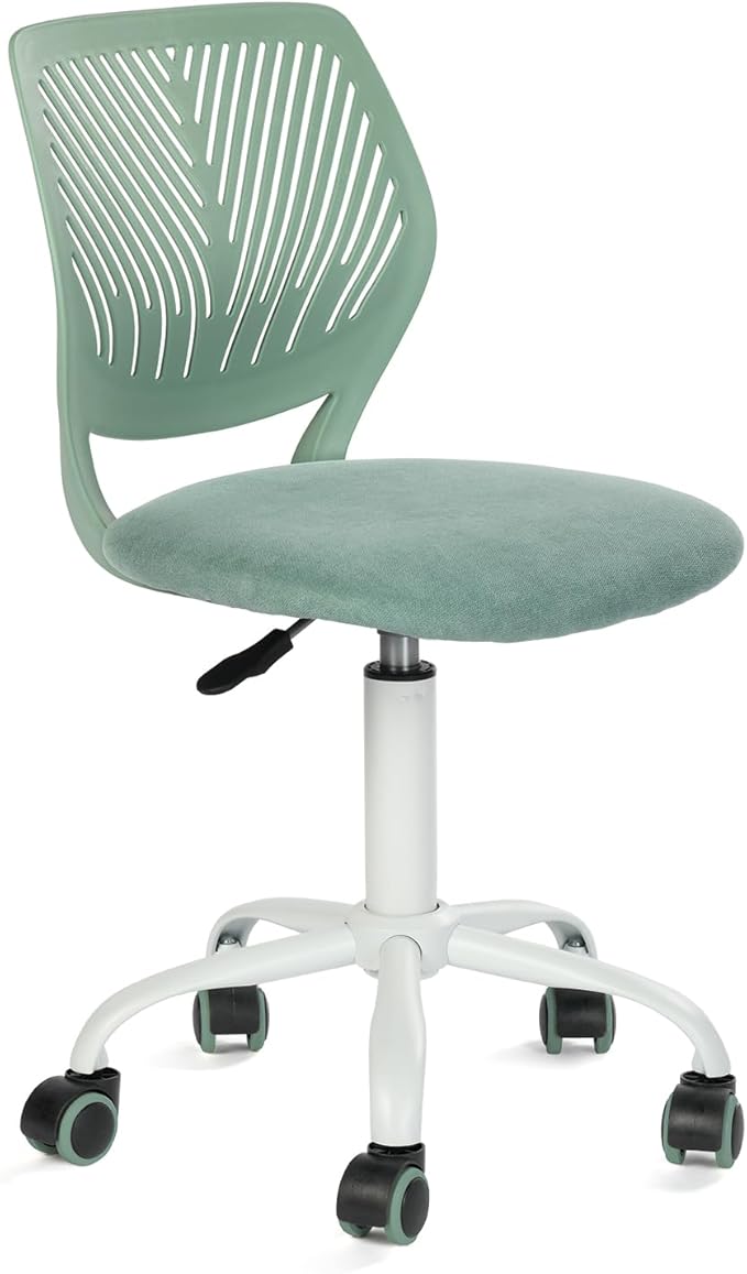 FurnitureR Writing Task Chair for Teens Boys Girls 360 Rolling Wheels Fabric Soft Pad Seat Breathable Backrest, Height Adjustable Liftup 29.5"-34.3", Morandi AQUA