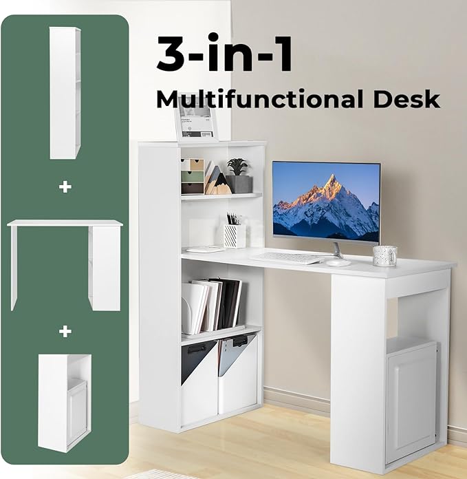 Computer Desk with Shelves, White