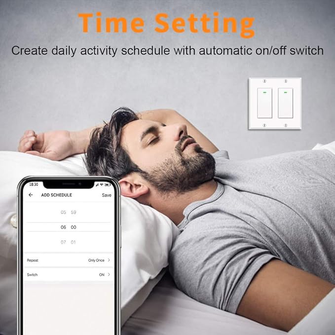 Smart Switch, WiFi Smart Light Switch Compatible with Amazon Alexa and Google Home, Neutral Wire Needed, with Remote Control, Timing Schedule, No hub Required MK36 (1Pack)