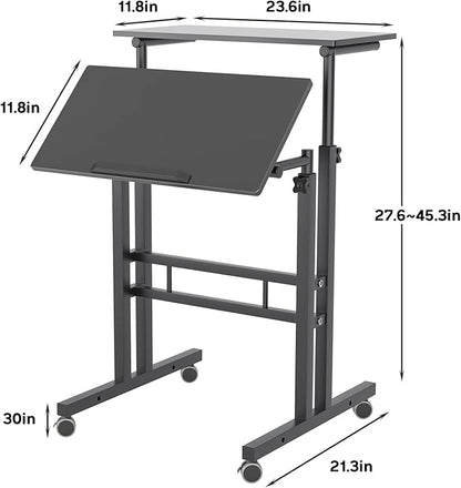 soges 23.6inches Height Adjustable Desk Laptop Desk on The Wheels, Rolling Stand Up Desk Computer Desk Adjustable Standing Desk Sit and Stand Desk Portable Laptop Table, Black