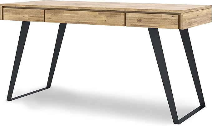SIMPLIHOME Lowry SOLID WOOD and Metal Modern Industrial 54 inch Wide Home Office Desk, Writing Table, Workstation, Study Table Furniture in Distressed Golden Wheat with 2 Drawers