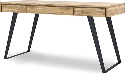 SIMPLIHOME Lowry SOLID WOOD and Metal Modern Industrial 54 inch Wide Home Office Desk, Writing Table, Workstation, Study Table Furniture in Distressed Golden Wheat with 2 Drawers