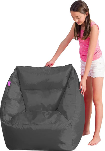 Posh Creations Structured Comfy Seat for Playrooms and Bedrooms, Large Bean Bag Chair, Coronado Chair, Charcoal Gray