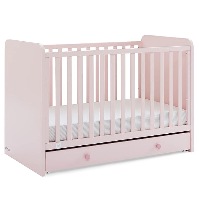 Delta Children babyGap Graham 4-in-1 Convertible Crib with Storage Drawer + Brannan Bear Bookcase with Bins + Brannan Bear Wall Shelf with 4 Hooks, Blush Pink/Dark Pink (Bundle)