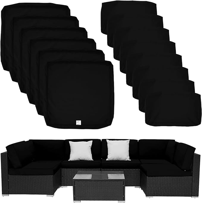 ClawsCover 14Pack Outdoor Patio Seat and Back Cushions Replacement Covers Fit for 7Pieces 6-Seater Wicker Rattan Sectional Couch Chair Furniture Set,Black-Include Cover Only (Large)