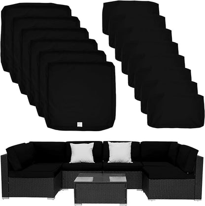 ClawsCover 14Pack Outdoor Patio Seat and Back Cushions Replacement Covers Fit for 7Pieces 6-Seater Wicker Rattan Sectional Couch Chair Furniture Set,Black-Include Cover Only (Large)