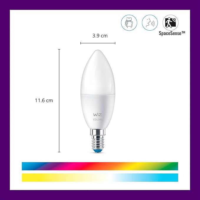 WiZ 40W B12 Color LED Smart Candle-Shaped Bulb - Pack of 6 - E12- Indoor - Connects to Your Existing Wi-Fi - Control with Voice or App + Activate with Motion - Matter Compatible