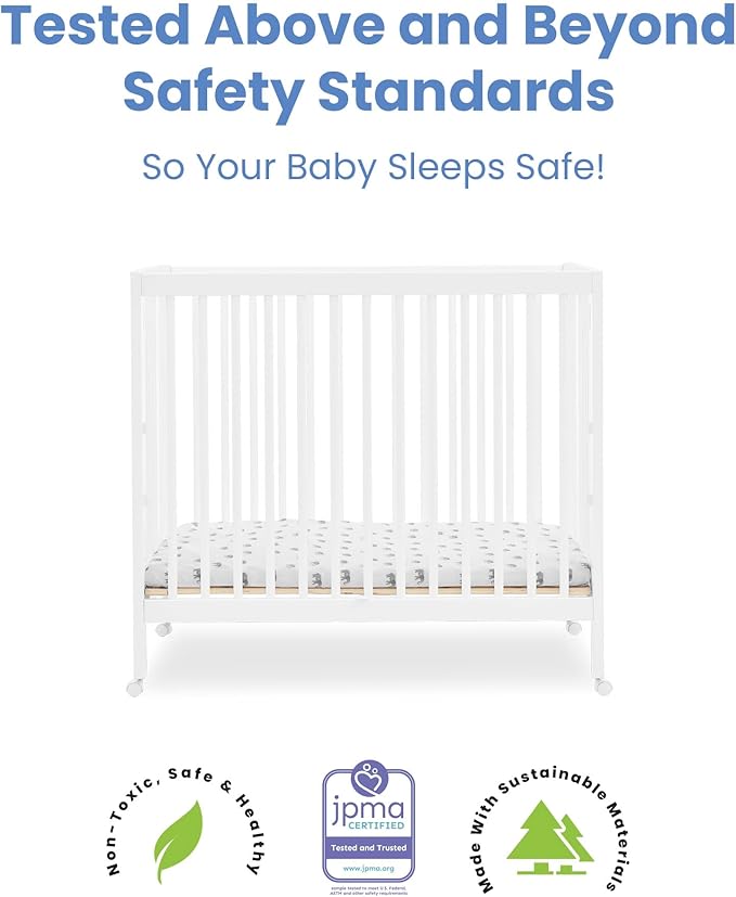 Delta Children Mia Portable Folding Mini Crib with 1.5-Inch Mattress - Greenguard Gold Certified, Bianca White