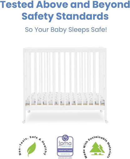 Delta Children Mia Portable Folding Mini Crib with 1.5-Inch Mattress - Greenguard Gold Certified, Bianca White