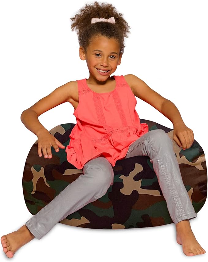 Posh Creations Bean Bag Chair for Kids, Teens, and Adults Includes Removable and Machine Washable Cover, Soft Nylon - Camo Green, 27in - Medium