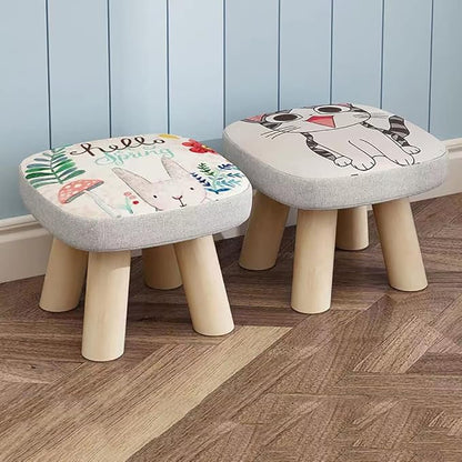Solid Wood Stool Home Square Low Stool Cute Children's Sofa Stool Chair Fashion Cartoon Creative Small Stool for Kids and Adult, Changing Stool Solid Wood Coffee Table Stool, Bear 330lb (Kiwi)