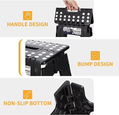 Delxo 16” Folding Step Stool in Black,1 Pack Premium Heavy Duty Foldable Stool for Adults,Portable Collapsible Plastic Step Stool,Non Slip Folding Stools for Kitchen Bathroom Bedroom Up to 400LBS