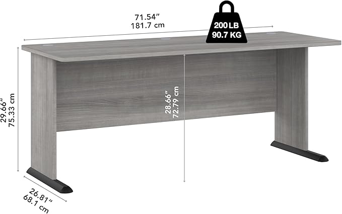 Bush Business Furniture Studio A 72W Computer Desk in Platinum Gray, 6 Foot Gaming and Work Table for Home or Professional Office