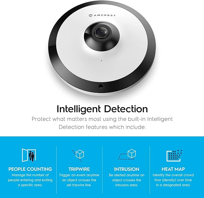 Amcrest Fisheye IP POE Camera, 360° Panoramic 5-Megapixel POE IP Camera, Fish Eye Security Indoor Camera, IVS Features and People Counting, MicroSD Recording, IP5M-F1180EW-V2 (White)