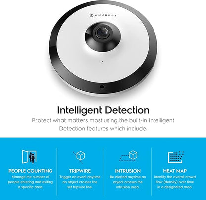 Amcrest Fisheye IP POE Camera, 360° Panoramic 5-Megapixel POE IP Camera, Fish Eye Security Indoor Camera, IVS Features and People Counting, MicroSD Recording, IP5M-F1180EW-V2 (White)