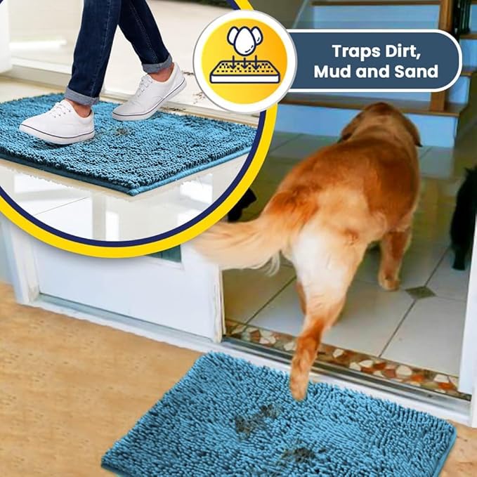 Muddy Mat® Original Dog Door Mat for Muddy Paws, Super Absorbent Microfiber, Non-Slip Washable Pet Rug, Quick Dry Chenille Entryway Carpet, Machine Washable Indoor Outdoor mat, Sky Blue 35"x60"