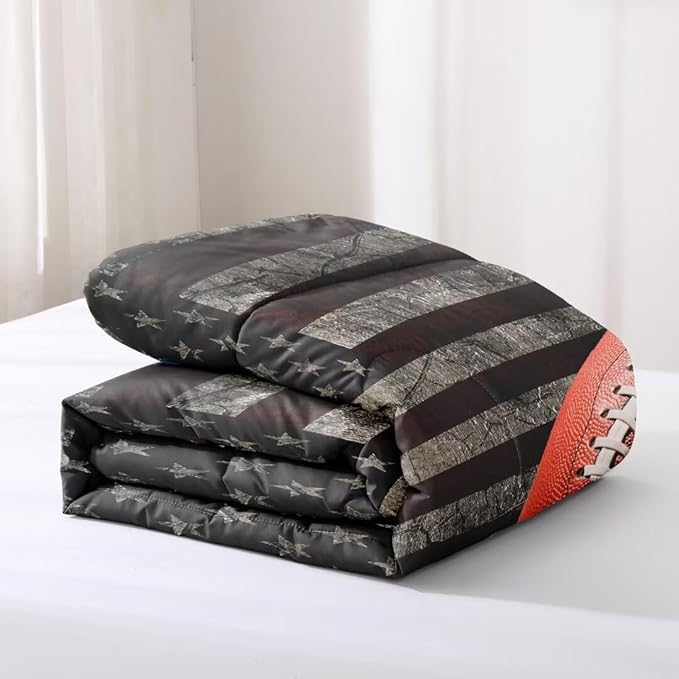 American Football Comforter Set for Boys Teens,Kids Sports Bedding Set Twin Size,USA Flag Football Printed Bedroom Sets with 2 Matching Pillow Shams