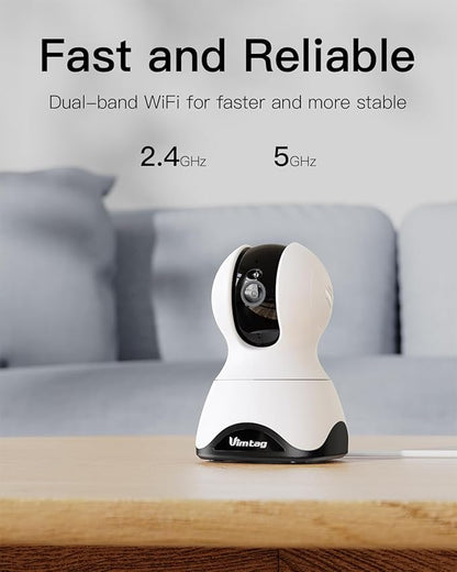 VIMTAG Indoor Camera 2.5K 4MP, Cameras for Home Security 2.4/5Ghz WiFi, Pet Camera 360° Pan/Tilt, Baby Montior with Phone App, Night Vision, Motion Alerts, Cloud/Local Storage, Support Alexa, 1 Pack
