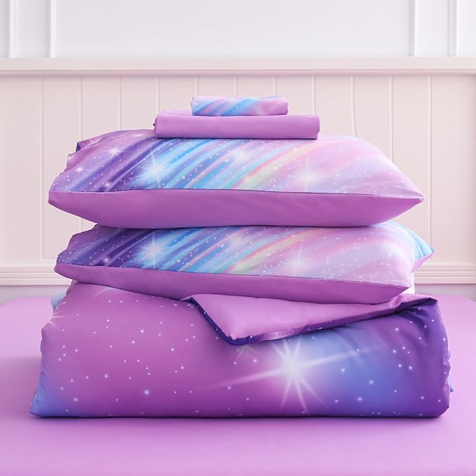 Full Size Bedding Sets Kids Bedding Sets for Girls,Galaxy Bedding 7pieces Glitter Pink Comforter Colorful Comforter Full Size Comforter Sets for Teen Girls(Twill Rainbow)