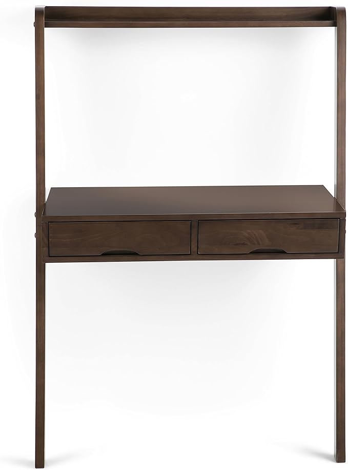 SIMPLIHOME Aleck SOLID WOOD 36 inch Wide Home Office Desk, Writing Table, Workstation, Study Table Furniture in Warm Walnut Brown with 2 Drawers