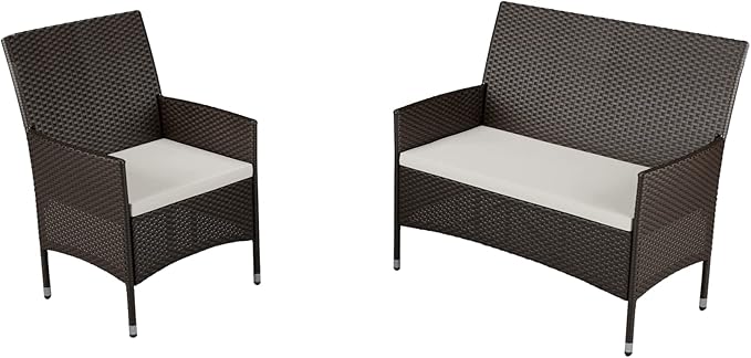 Edenbrook Bayview Rattan Patio Furniture - Outdoor Furniture Set, Set of Three: Loveseat and 2 Chairs, Brown Rattan/Cream
