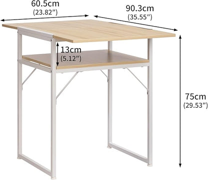 Minimalist Folding Table, Study Desk with Storage Shelf, Small Desk, Portable Computer Desk for Home, Office, Light Brown
