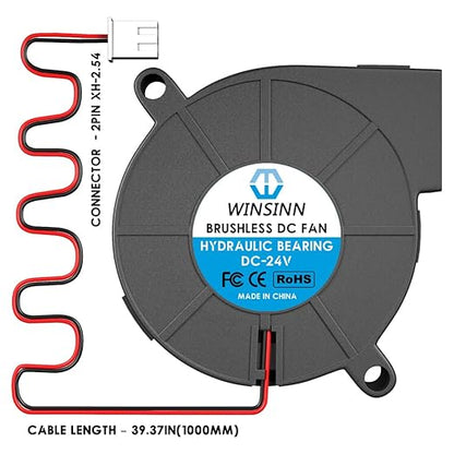WINSINN 50mm 5015 Blower Fan 12V, 3D Printer 24 volt Fans Blower Turbine Turbo Dual Ball Bearing, 1000mm/39in cable Brushless Cooling 50mmx15mm 2PIN (Pack of 4Pcs)