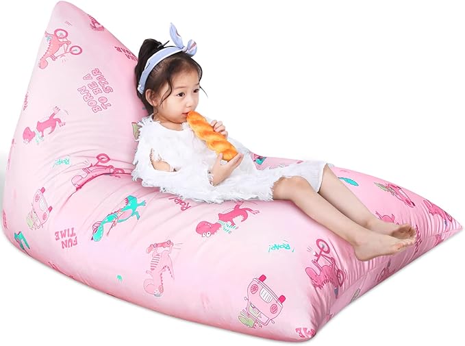 Jorbest Stuffed Animal Storage, Dinosaur Bean Bag Chair, Stuffed Animal Storage Bean Bag Chair for Kids and Adults, Pink Dinosaur Bean Bag for Girls - Cover ONLY (Dinosaur 200L/52 Gal)